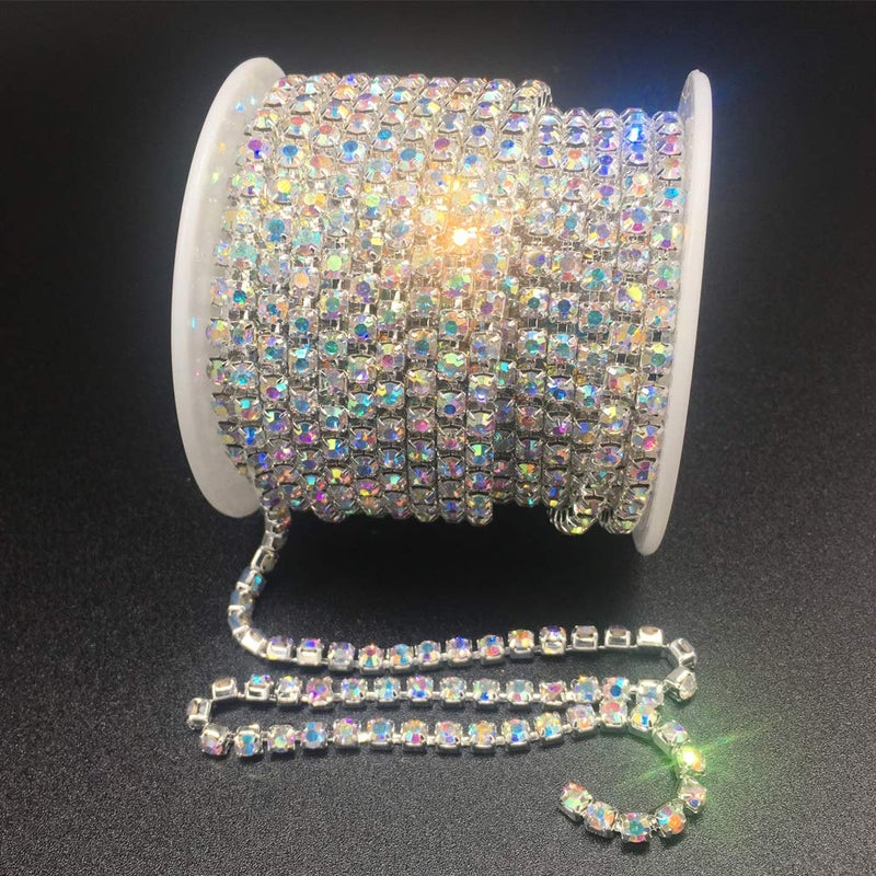 Dowarm Rhinestone Chain Roll - 10 Yards Crystal Rhinestones, Close Chain, Sew On Trim (Crystal AB, SS16 4MM) - Image 4